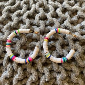 White & Multicolored Hoop Earrings with Gold Accents
